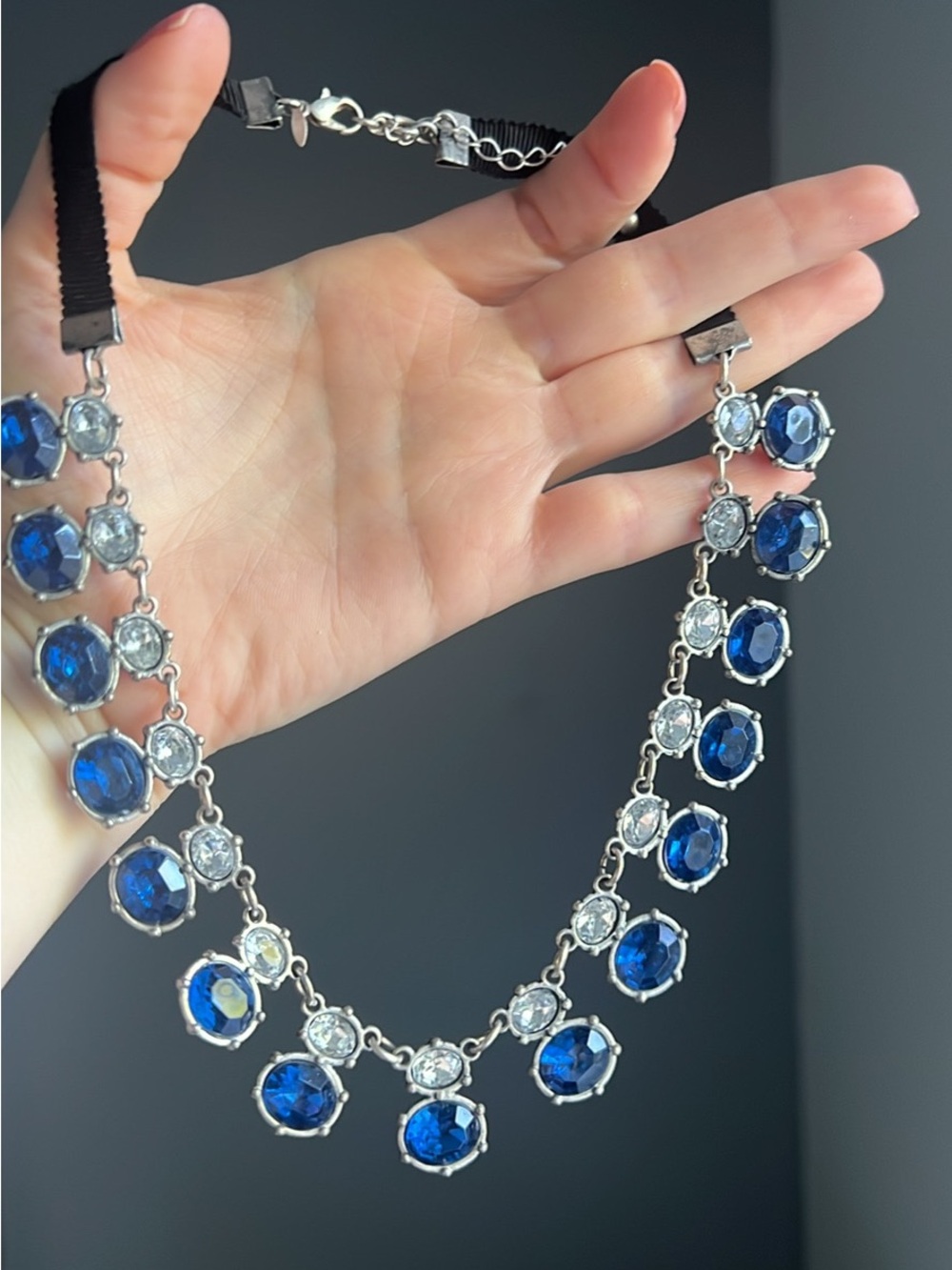 Vintage Avon Blue Crystal Statement Necklace - Women Jewelry